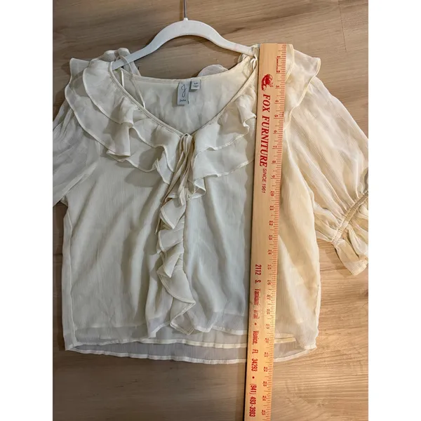 Joie Blouse Cream S Womens Ruffle V-Neck Sheer Chiffon Romantic Flowy Ivory - Image 4