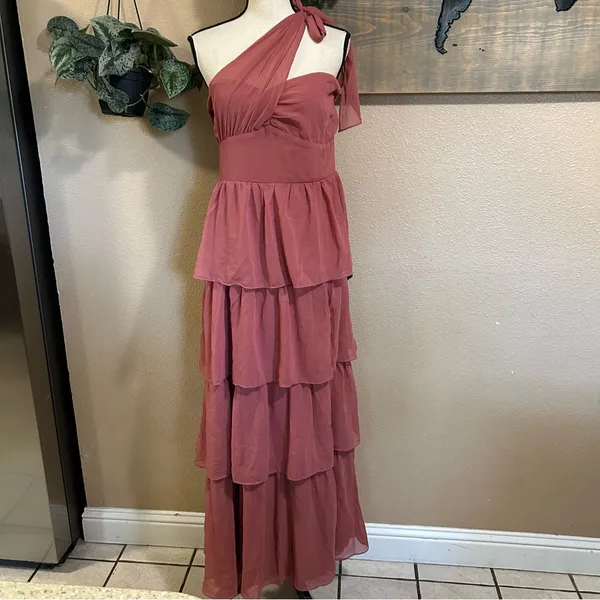 NWT Lulus Elevated Vision Rusty Rose One-Shoulder Tiered Maxi Dress - Image 3