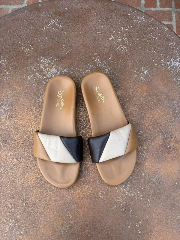 Seychelles tan & brown bubble color block leather sandal slides Sz 8 #eurosummer #vacation #bobo - Image 3