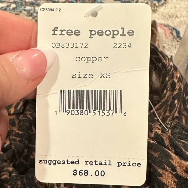 Free People Square Neck Copper Animal Print Pullover Tie Neck Long Sleeve Top Xs - Image 6