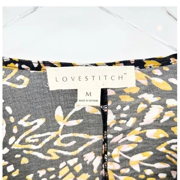 LOVESTITCH Women's Lace Detail Printed Bell Sleeve Blouse Size‎ M Boho - Image 6
