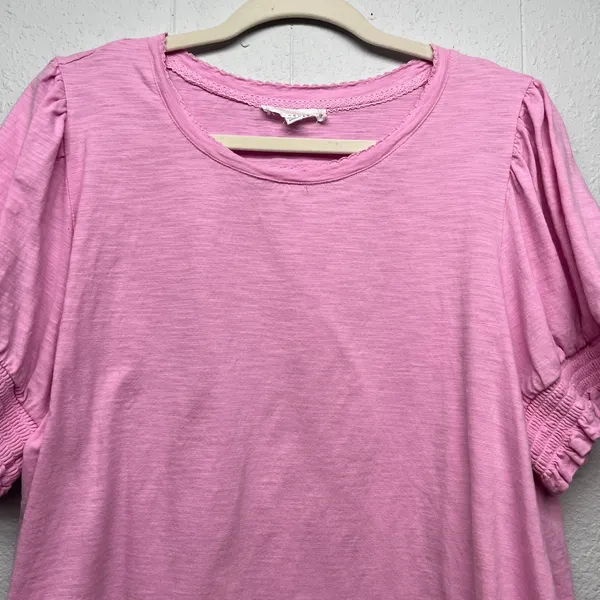 Jane & Delancey Womens Pink Top 2X 100% Cotton Stretch Smocked Minimalist Casual - Image 3