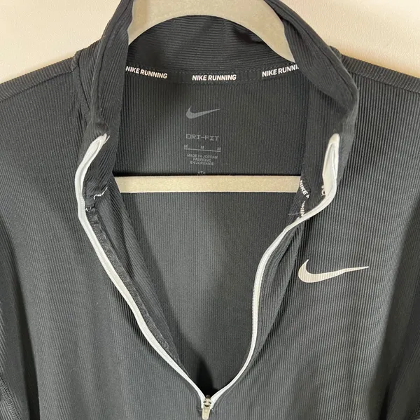 Nike Running Dri-FIT Womens Medium Black Ribbed Quarter Zip Pullover Top Running - Image 5