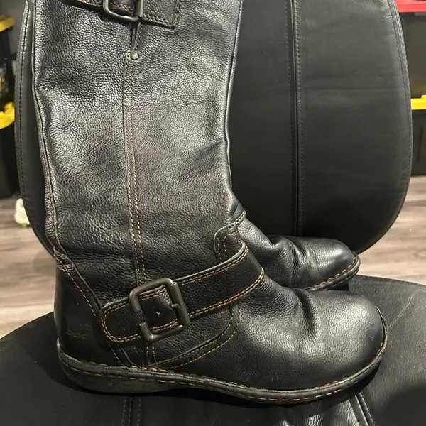 Black Leather Buckle Boots - Image 5