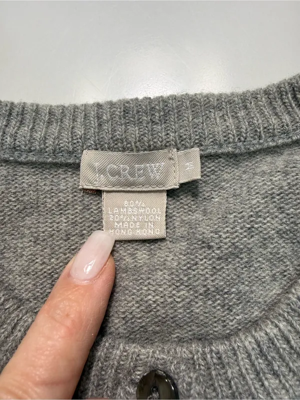J. Crew Gray Lambswool Blend Floral-Appliqué Button Cardigan - Image 5