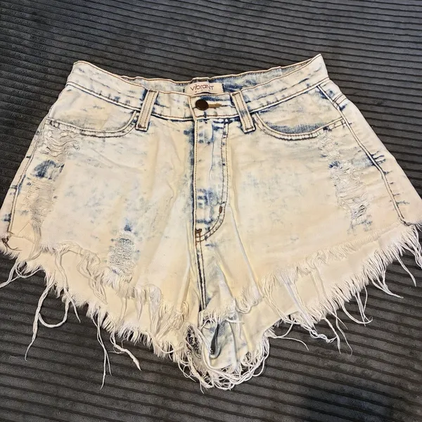 Vibrant Miu Shorts Womens Size S Blue Bleached Denim Jeans Distressed USA Made - Image 2