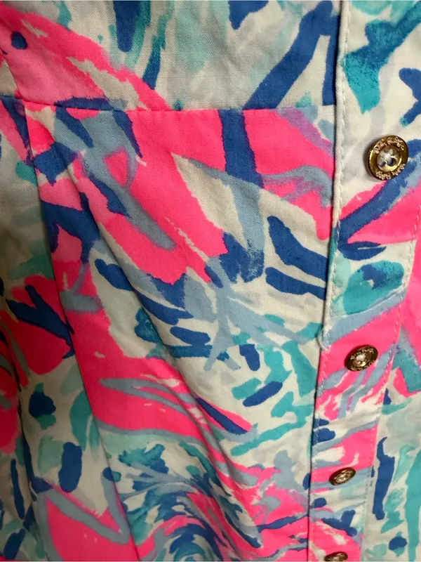 Lilly Pulitzer Pink & Blue Faux Button-Front Mini Dress Structured Bodice Size 4 - Image 5