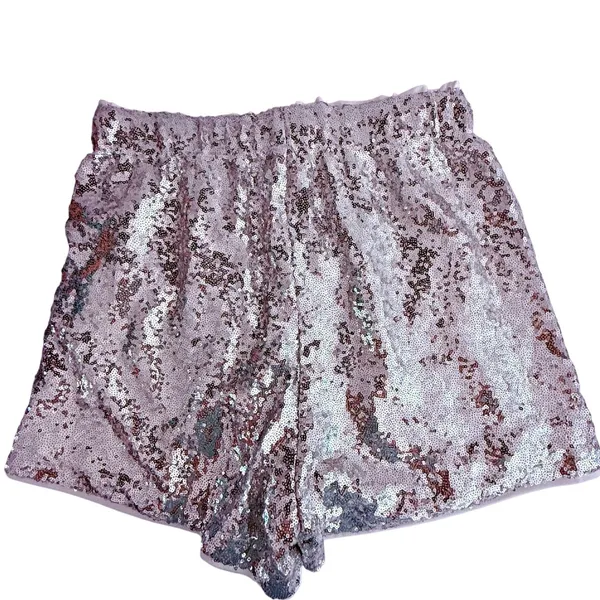 Breeze Ever NWT Women's Silver Sequin Lined High Waist Shorts Elastic LARGE - Image 3