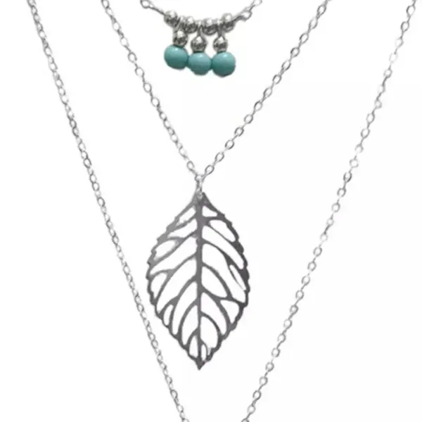 NEW Boho‎ Silver Multilayer Turquoise Leaf Necklace - Image 4