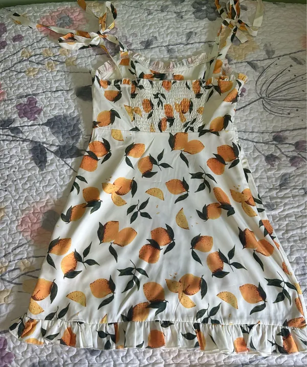 Cider Lemon Print Tie Sleeve Dress - Image 2
