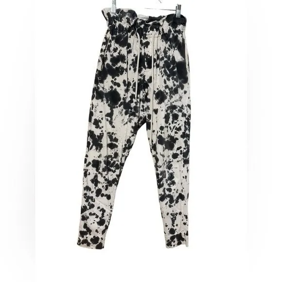 Bassike Womens Pants Motley Marble Print Paperbag Waist Drop Crotch Harem Size 1 - Image 3