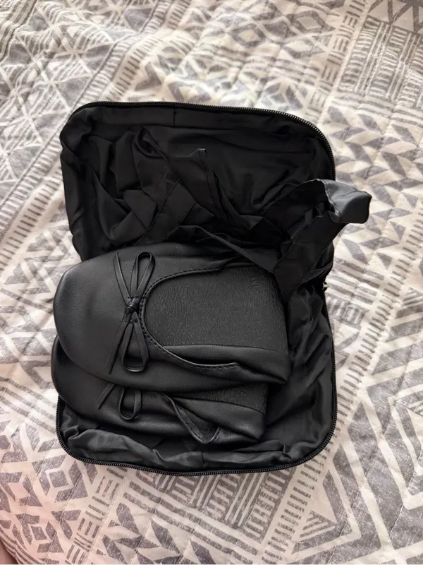 Monogram P Travel Shoe Bag Set Foldable Tote Slippers Black Travel Organizer - Image 5