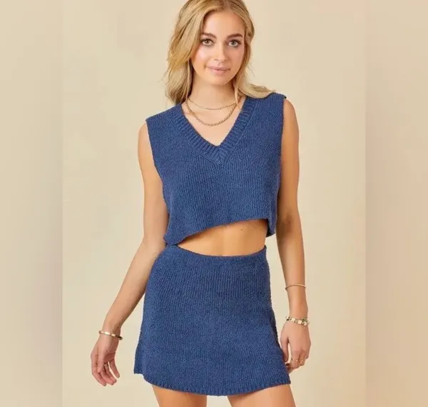 Day + Moon Knit Skirt Set Blue Size M - Image 4