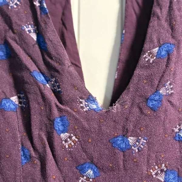 Free People Mini Dress Size 0 Purple Floral Long Sleeve‎ Choker Neck Pleated - Image 7