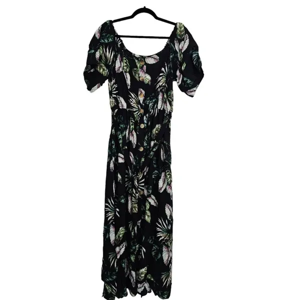 City Chic Women's Plus Size Tropical Tie Waist Maxi Dress Puff Sleeve Small / 16 - Image 3