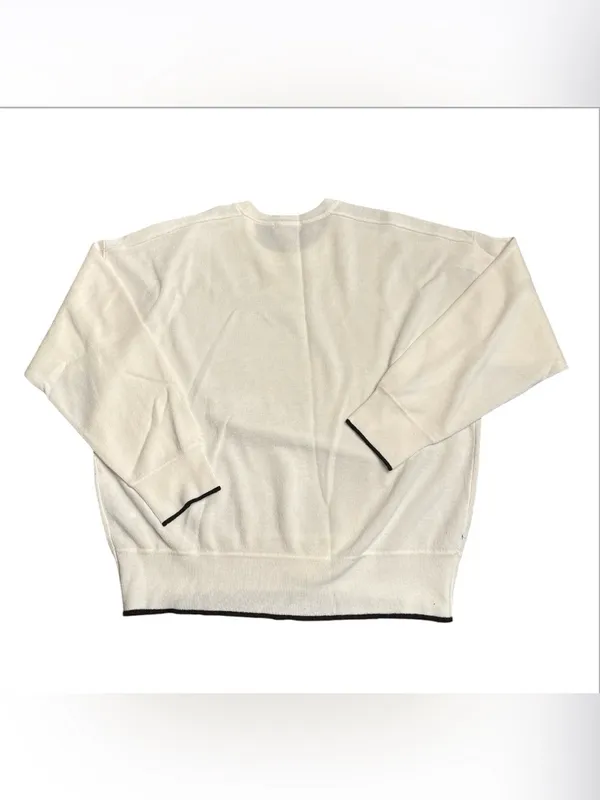Madewell Merino Wool Pullover Sweater crew neck ivory dark brown trim Size L NWT - Image 3