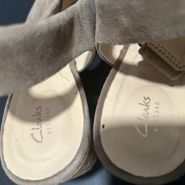 Clarks  Tan Suede Wedge Sandals - Image 6