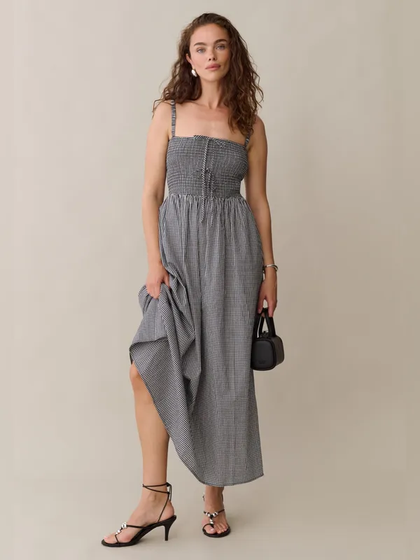 NWT Few Moda Christy Cotton Dress size Small S black white gingham bow maxi opt - Image 3