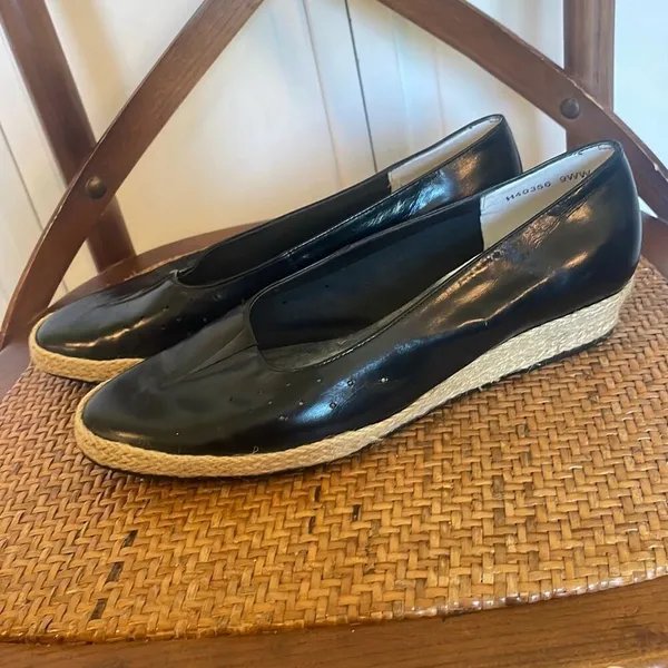 Ros Hommerson Envy black leather espadeille wedge heel 9 - Image 12