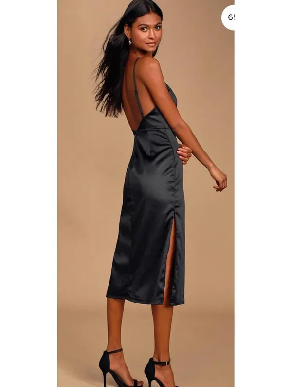 NWT Lulu's Kaisley navy Blue Satin Backless Midi Dress Medium - Image 2