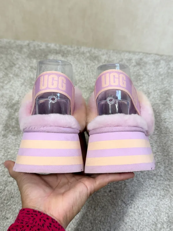 UGG Women’s Disco Stripe Combo Fluff Primrose Pink Slide Flatform 7 - Image 9