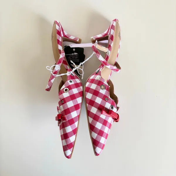 Wild Fable Lysandra Gingham Eyelet Kitten Heels Women's 8 Red & White NWT - Image 3
