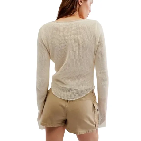 Free People Beau Ivory Mesh‎ Open Knit Long Sleeve Scoop Neck Top XS OB1647781 - Image 3