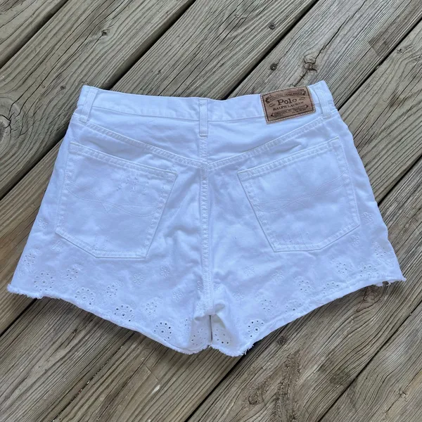 Ralph Lauren Polo Women's Sophia Eyelet Trimmed White Denim Short SIze 28 - Image 2