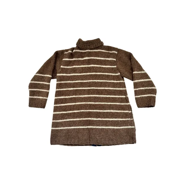 Hand Knit Brown Striped Wool Feel Cardigan Sweater Collared Cottagecore Medium - Image 2