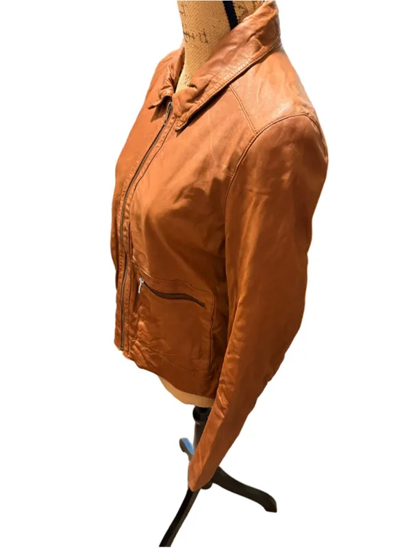 Hinge Zip Pocket Leather Jacket Brown Size 1 (19” PTP oversized) NWT - Image 8