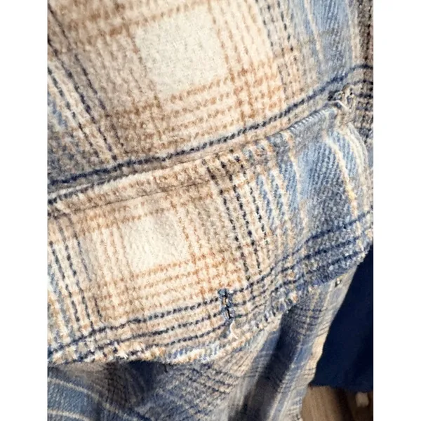 Active USA Blue Tan‎ Plaid Wool Blend Shacket Button Front Jacket Large J12525 - Image 2