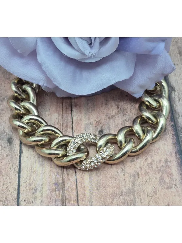 Victoria’s Secret Pave Set Crystal Chunky Gold Curb Chain Toggle Bracelet - Image 2
