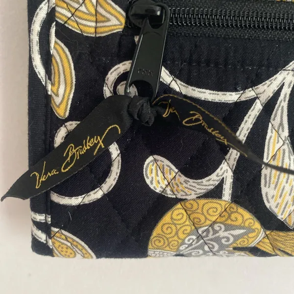 VERA BRADLEY Hanging Wallet Purse Crossbody bag Black Yellow White Small - Image 5