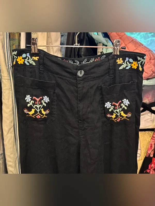 Tricia Fix Anthropologie Maeve Reworked Embroidered Colette Linen Pants - 31 - Image 8