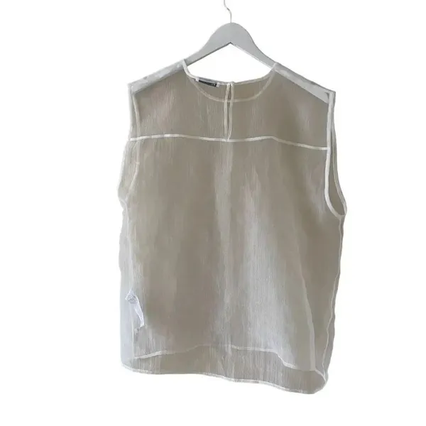 Zara White Sheer Rib Sleeveless Women’s Crewneck SZ L #1696 - Image 6