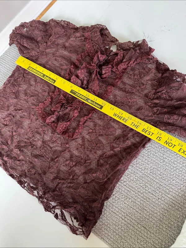 Vintage Brown Floral Lace Ruffle Blouse - Image 6