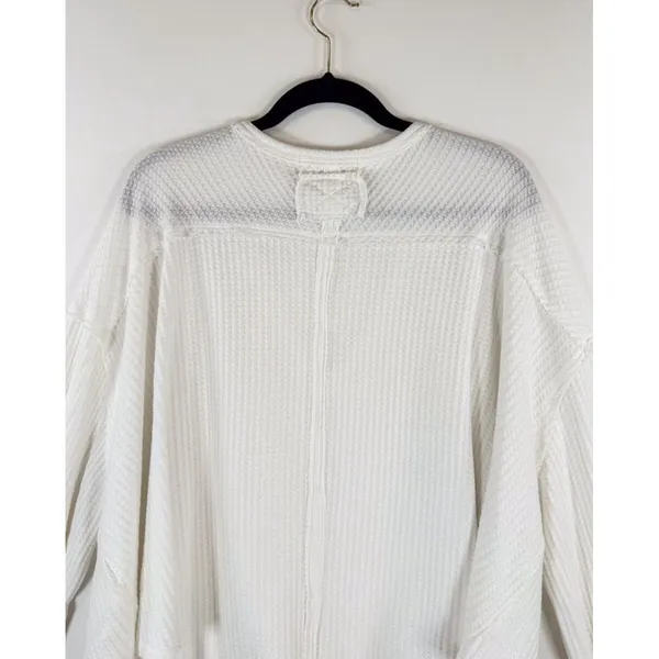 We The Free Womens Top White Coraline Thermal V Neck Waffle Knit Oversized XS - Image 11
