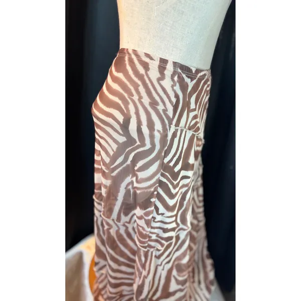 See You Monday Zebra Print Mesh Maxi Skirt Brown White Tiered Ruffle Y2K Medium - Image 2