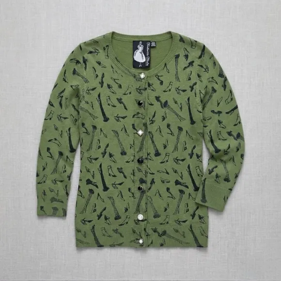 Twelve By Twelve Los Angeles Medium Green Shoe Print Cardigan Sweater Top Knit - Image 6