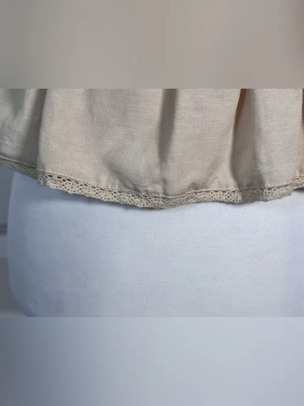 Midnight sky Cream Linen Blend Eyelet Peplum Top S Square Neck Cottagecore Coquette Prairie - Image 7