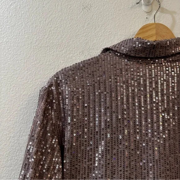 Anthropologie Maeve Bettina Mini Shirt Dress in Sparkly Silver Sequins Size XS‎ - Image 8