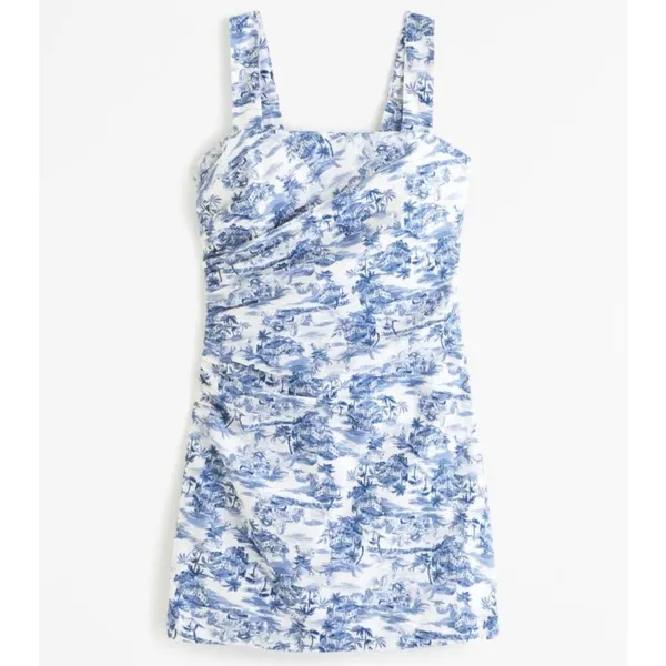 ✨Abercrombie & Fitch Linen-Blend Ruched Squareneck Mini Sz Medium Dress✨ - Image 2