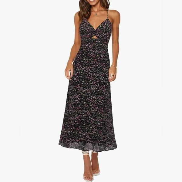 ZAFUL Women's Spaghetti Strap Floral Summer Hollow Twist Front Maxi Dresses Sexy - Image 6