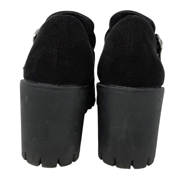 Black Faux Suede Chunky Lug Sole Platform Slip On Buckle Mary Jane Shoes Size 39 - Image 9