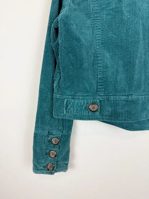 Free People Teal Corduroy Cropped Moto Jacket Size XS - Image 7