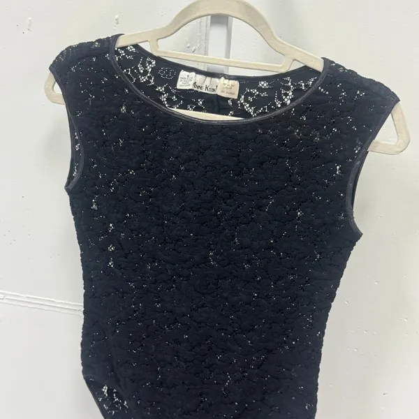 Vintage 90s Anne Klein II Black Floral Lace Sleeveless Bodysuit Vintage Small - Image 3