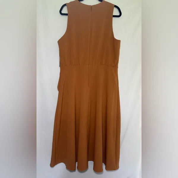 Maia Camel Sleeveless Midi Dress Draped‎ Front Size 14 - Image 7