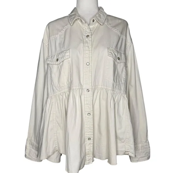 We The Free by‎ Free People "Dylan" Peplum Cotton Denim Shacket – Women's Large - Image 2