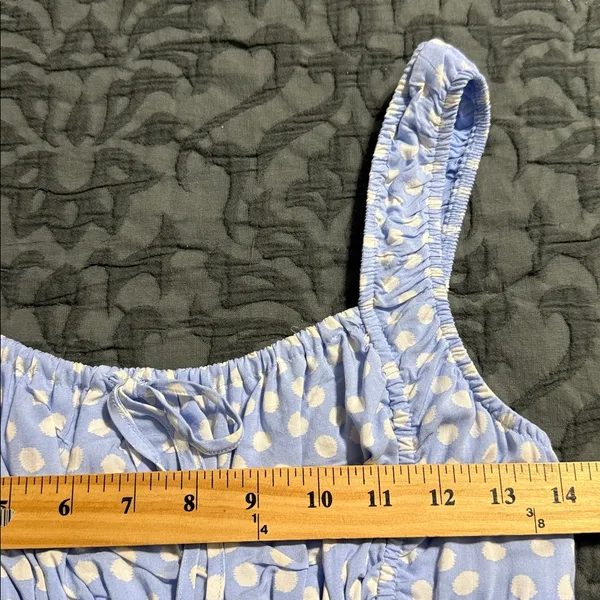 Aerie blue white smocked maxi dress bohemian cottagecore polka dot pattern med - Image 3