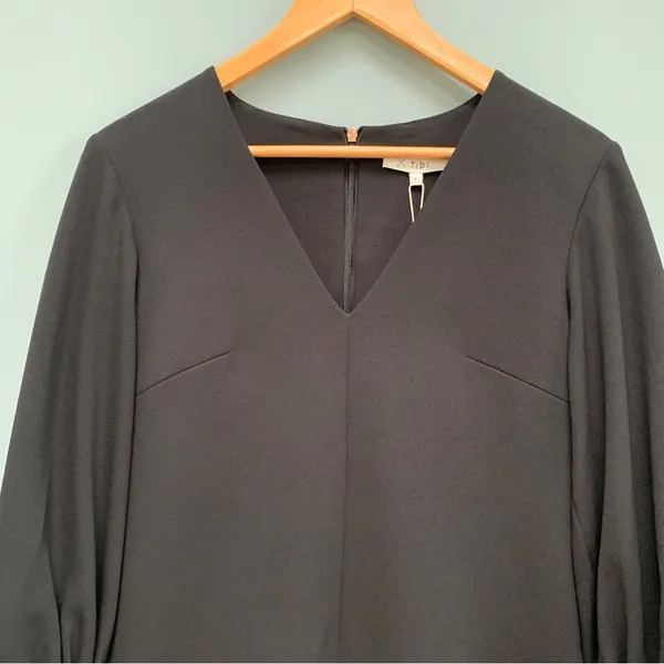 Tibi Black Crepe Shift Dress 3/4 Cinched Sleeves size 4 - Image 3